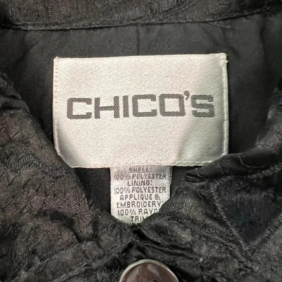 Chicos Black Lace Embroidered Jacket Button Down Shirt Sequin Floral Size 1 US M - Picture 3 of 9